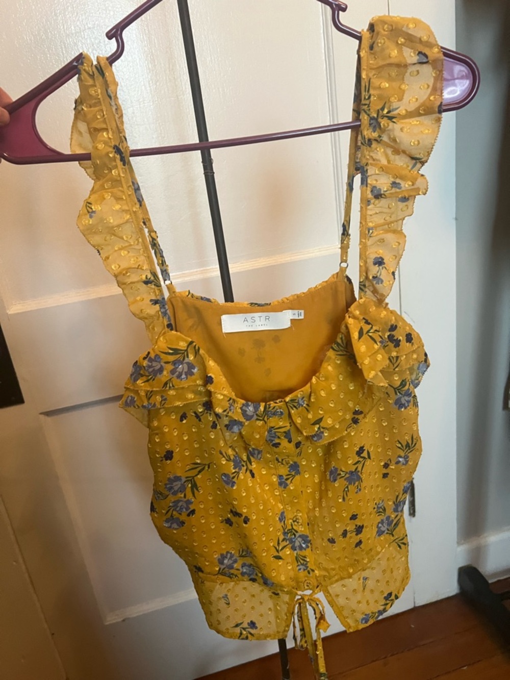 ASTR Yellow Floral Ruffle Tie-Front Camisole